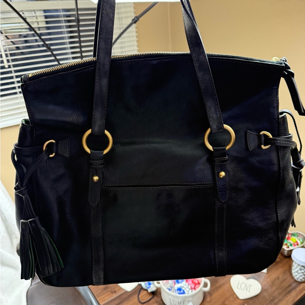 Dooney & Bourke Black Leather Tote with Gold Accents